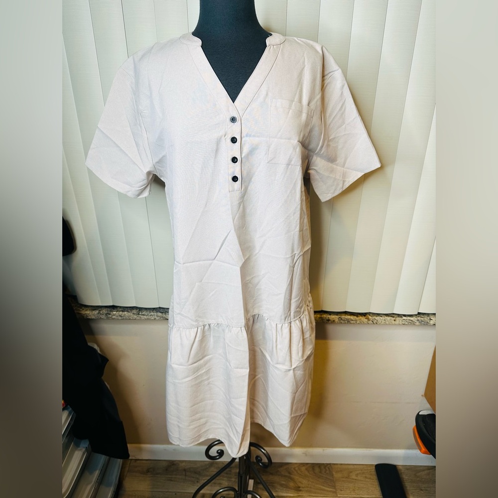 Made With Love Light Grey Button-Down Drop Waist Dress Size XL NEW